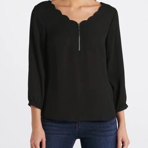 Stitch Fix | Fortune + Ivy Fia Scallop Detail Mixed Material Blouse, Medium